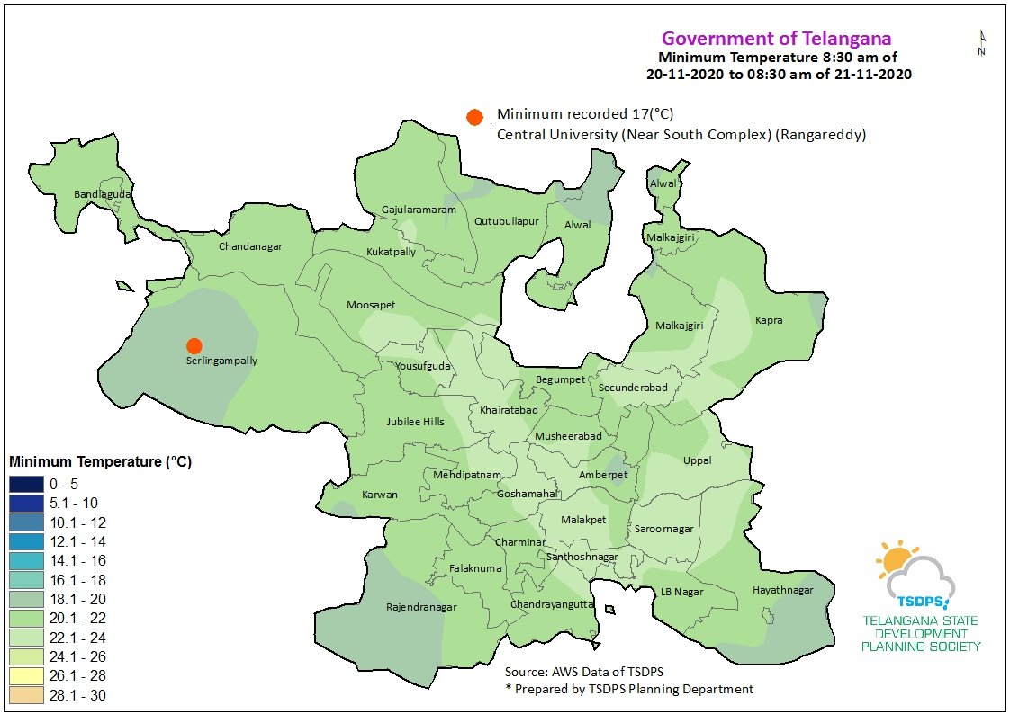Hyderabadrains's tweet photo. #GHMC #21NOV2020
Last 24Hrs Min.Temperature Recorded in CENTRAL UNIVERSITY-->17°

RAJENDRA NAGAR-->17.4°
ALWAL--> 18.2°
Expecting Min.Temperatures 17-20°👍
(Starting Tomorrow temperature's decreasing <17° on 22,23,24👍)
#Hyderabad @Rajani_Weather @WeatherBrother  @weatherindiaoff https://t.co/MRHrQ939pD