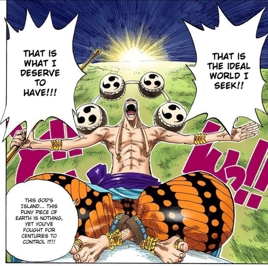 enel offered luffy a unique antagonist force, being a omnipotent presence who constantly posed a danger to the sky's inhabitants, equating himself to a force of nature. his grandeur dreams of conquering fairy vearth can interestingly be related to that of lunacy & the moon(20/26)