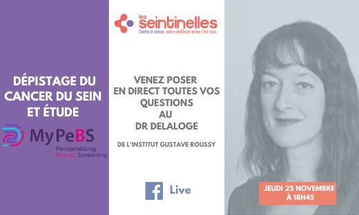Seintinelles's tweet photo. Rdv jeudi 26/11 à 18h45 pour un Facebook Live avec le Dr Suzette Delaloge de @GustaveRoussy pour parler dépistage de #cancer du #sein et étude #MyPeBS On vous y attend nombreuses et nombreux ! https://t.co/erhWRJjcc2 https://t.co/F7tPscOYPG
