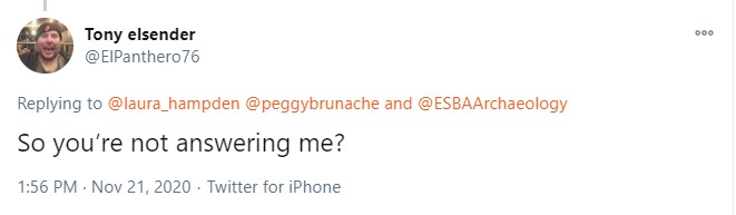 Tweet from Tony elsender @ElPanthero76 reading "So you're not answering me?"