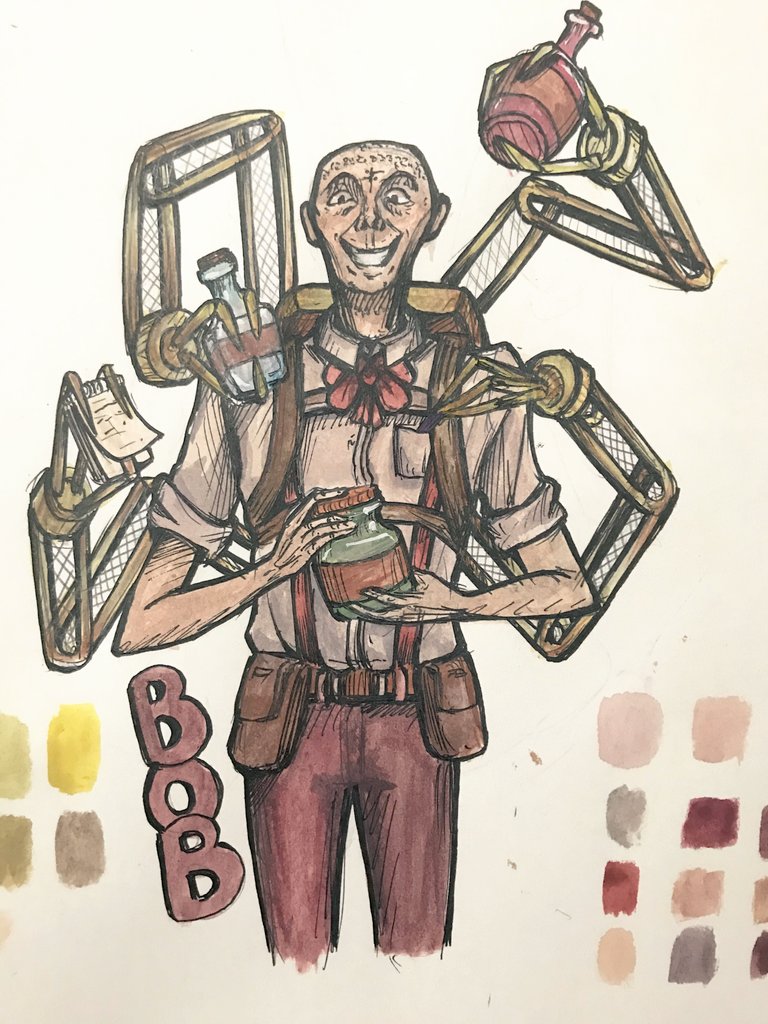 _hhahkk_'s tweet photo. Introducing Bob, an unhinged eccentric inventor and merchant who may or may not ever die
#traditionalart #sketchbook #oc #redraw #2020vs2017 https://t.co/kd4LSosQNT