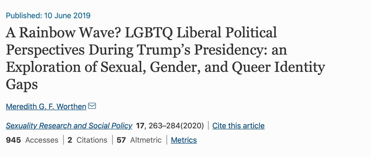 In fact if you look at the (only one I'm aware of) research into attitudes of people who identify as trans you'll find that not only are they less liberal than "cis" women, they're also less liberal than "cis" men. >
