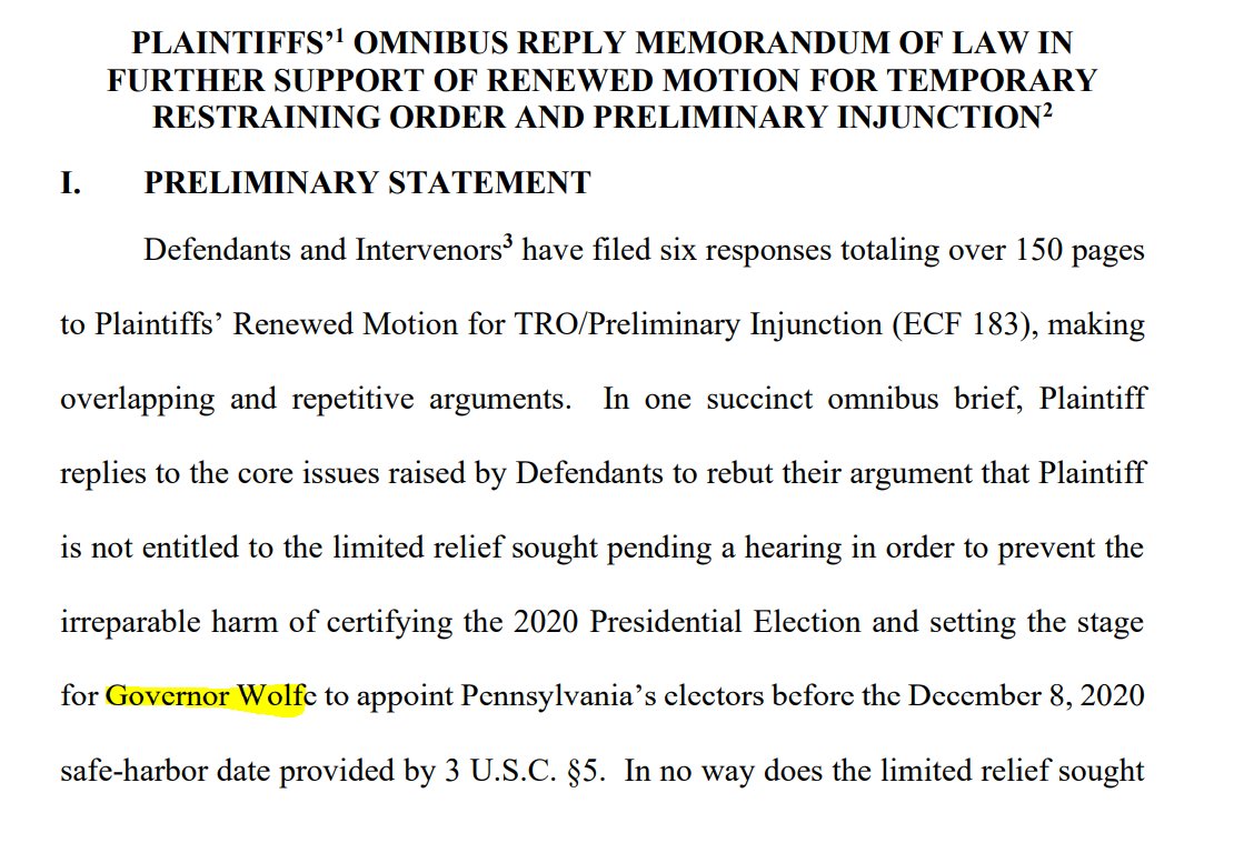 President Trump's lawyers have filed a new brief explaining why it should get a restraining order to block Pennsylvania from certifying the election results, and it starts off a lot like the others in that it misspells the name of the governor.