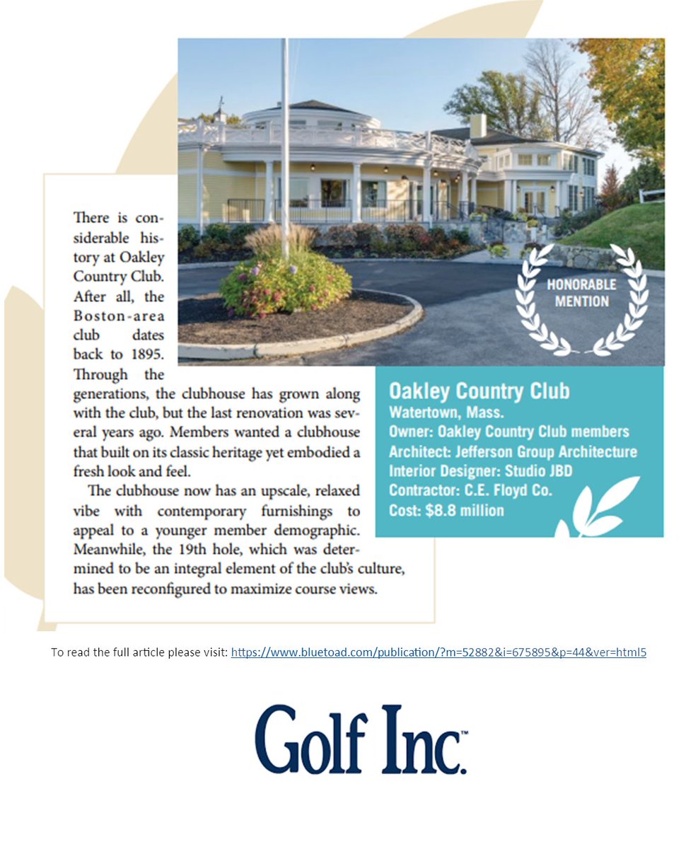 oakleycc's tweet photo. Did you catch the fall issue of Golf Inc magazine?
Oakley was featured in their 2020 Clubhouse of the Year article for our recent renovation.  We are honored to have received this award!

Please visit this link to read the article:
https://t.co/02wMJooccU

#oakleycc #bostongolf https://t.co/x0RuzHau4H