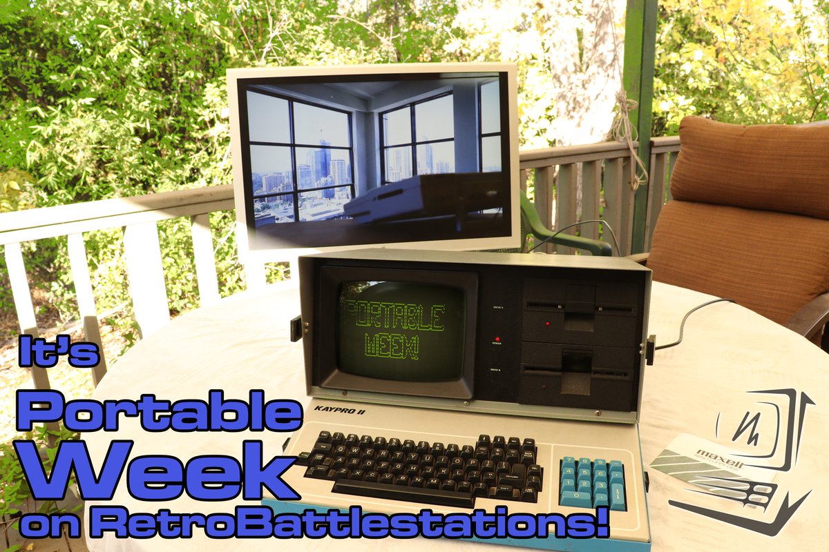 FozzTexx's tweet photo. It's #PortableWeek on #RetroBattlestations! Get out your portable computers &amp; do some virtual traveling and you could win some great vinyl decals! Full contest rules: https://t.co/oyNMlDUbw1 https://t.co/ygNnI2oyWJ