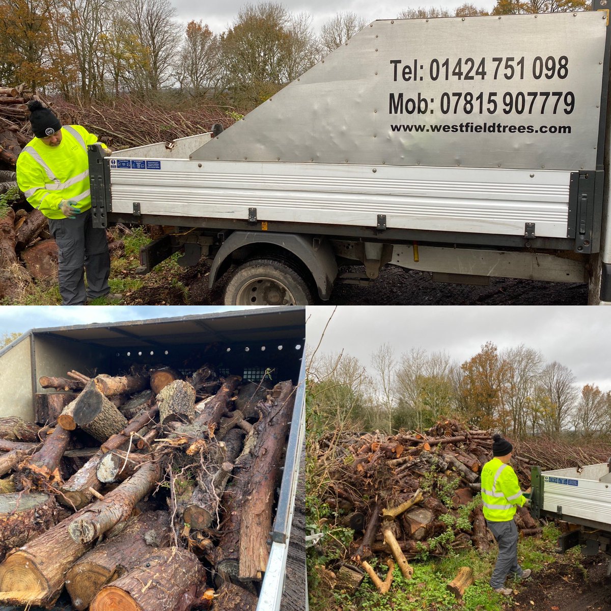 VeteransGrowth's tweet photo. Today’s job collect a loads of wood for our wildlife fences around site. Thanks to @zengorilla69 for your help and massive thanks to @westfieldtrees for the truck and logs. 1st of many trips needed to complete this task! https://t.co/08KhRxYI4x