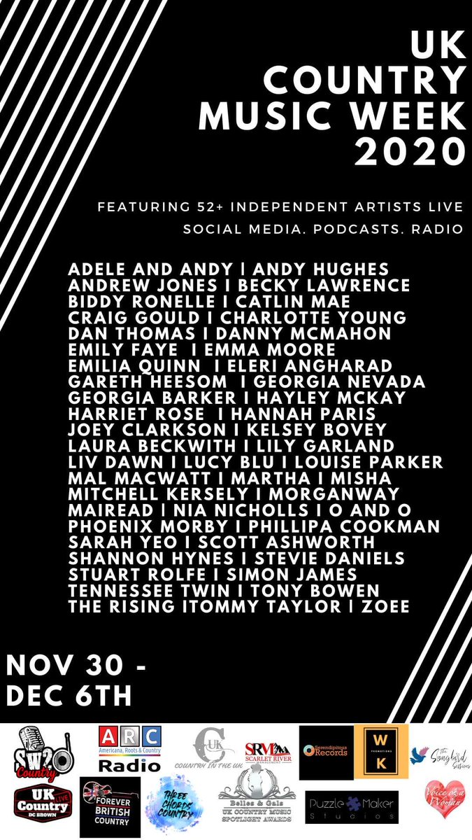 SW20Country's tweet photo. ⭐️Announcing UK Country Music Week 2020 ⭐️
30th November - 6th December featuring 51+ Independent Artists Live spread across multiple Publications, radio Stations, & artists own socials #ukcmw2020
#ukcmsa #ukcountry #country
#festival #independentartist #singersongwriter #ukcmw https://t.co/6jPO8AbYoQ