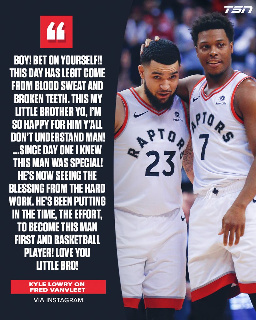 TSN_Sports's tweet photo. Kyle Lowry with some kind words for Fred VanVleet https://t.co/3b4OkT6ydV