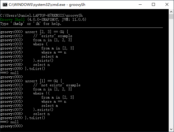 daniel_sun's tweet photo. #GINQ of #groovylang 4.0.0 supports "exists" and "not exists" of #SQL now 🙂 https://t.co/u1SNINHkTH