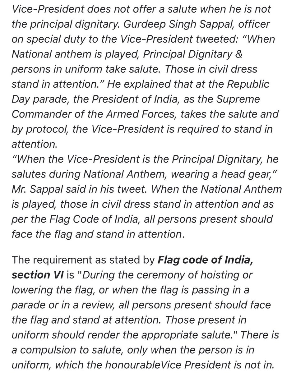 2. On the controversy of not saluting the flag, again - the critics are hopelessly ignorant of protocols. As he was not the principal dignitary present he was not supposed to salute!Incidentally Hamid Ansari also served as Chief of Protocol in his long service.