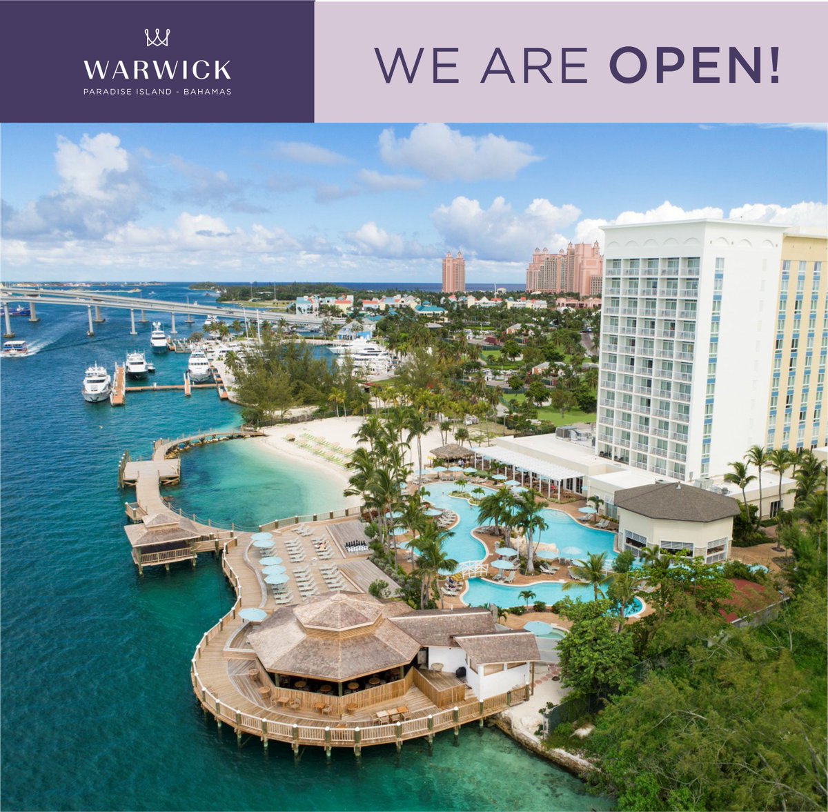 Today is the day! We are OPEN for overnight guests! We can't wait to welcome all of you back to our corner of #Paradise.

Tag us in your public photos using #WarwickParadiseIsland
Book Cyber Sale 11/3020 for stays by 12/31/2021 bit.ly/WPIBCyberSale2…

#WarwickHotels #Bahamas