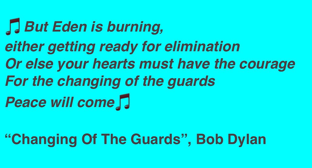 @DonaldJTrumpJr 🎵But Eden is burning,
either getting ready for elimination
Or else your hearts must have the courage
For the changing of the guards
Peace will come🎵
“Changing Of The Guards”, Bob Dylan
#TrumpTantrum #TrumpMeltdown #ChangingOfTheGuard https://t.co/VuyZmIBi4n