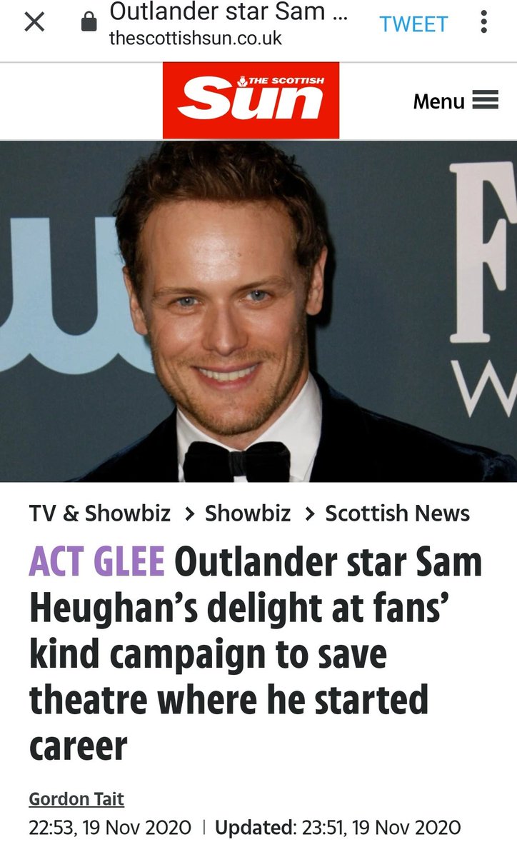 Finally.. Friday! Wow..that Thursday was a lot! So back to the press about  @SaveASeatForSam we go and another article about our hard-working, amazing  @SavannahhForge and  @peekaboo_jen ! Btw.. the ladies added a 4th show so everyone can be able to save a seat for Sam! #SamHeughan