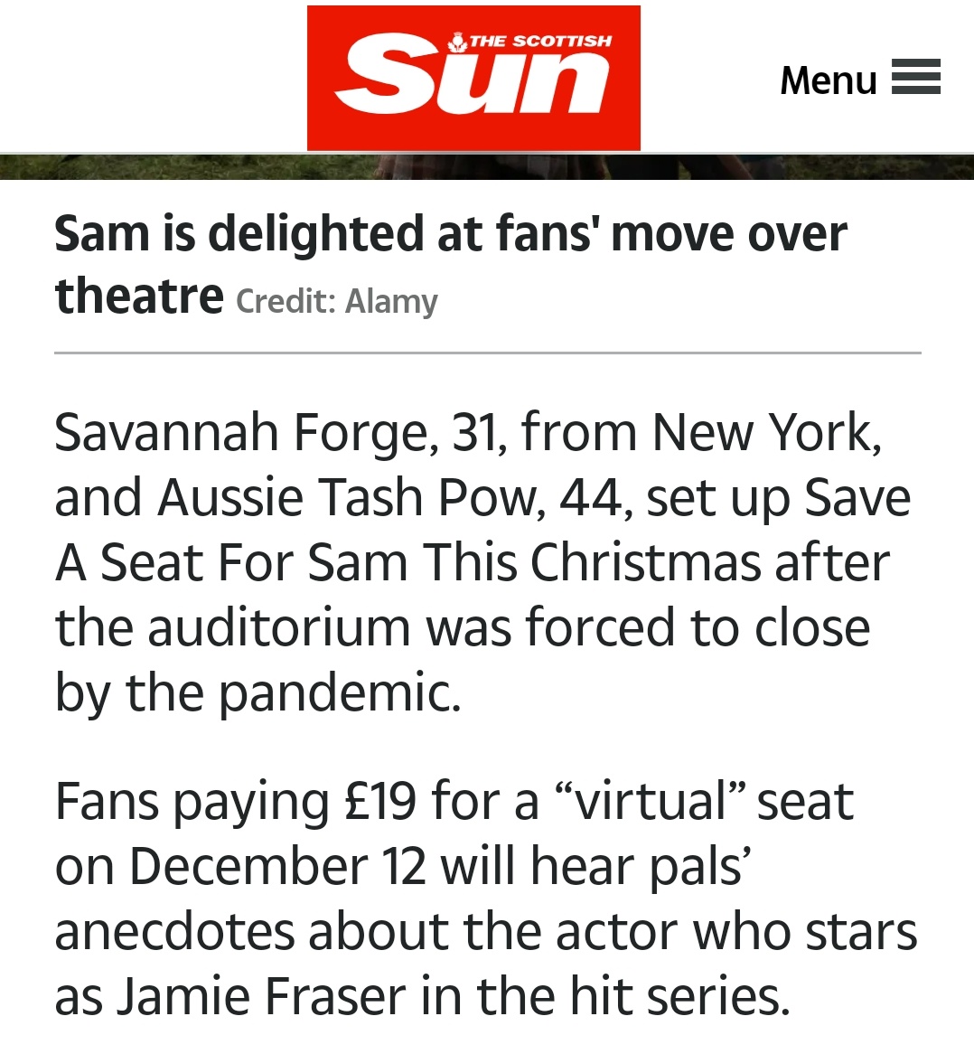 Finally.. Friday! Wow..that Thursday was a lot! So back to the press about  @SaveASeatForSam we go and another article about our hard-working, amazing  @SavannahhForge and  @peekaboo_jen ! Btw.. the ladies added a 4th show so everyone can be able to save a seat for Sam! #SamHeughan