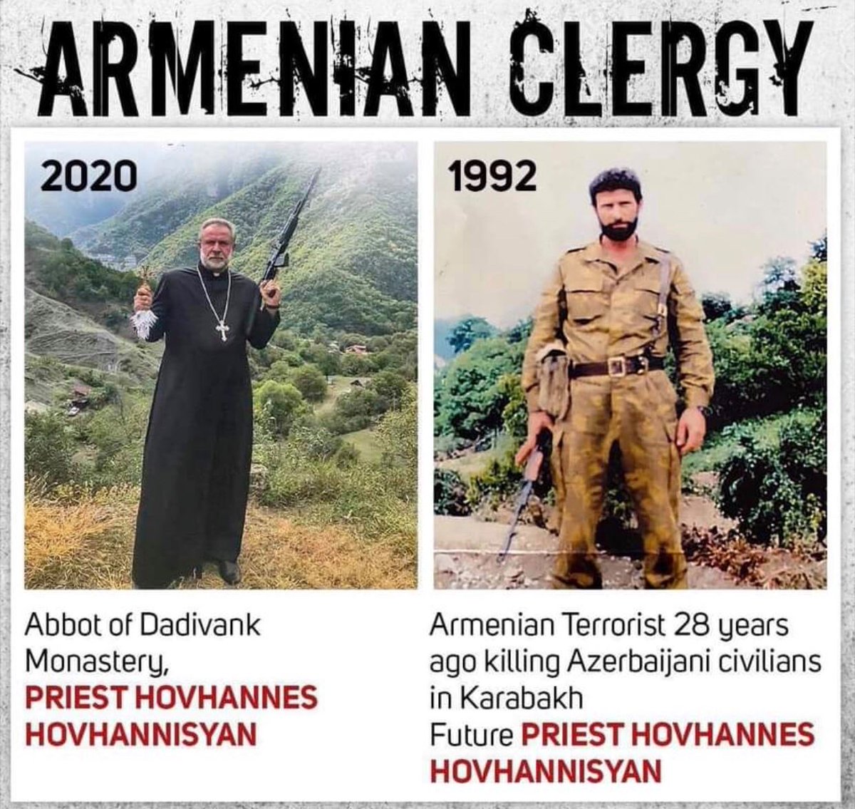 RabbiEsmael's tweet photo. Finally found a reference about this guy, a famous abbot with an AK rifle. A Godfather in mafia sense. He once said he won’t be giving #Dadivank Monastery to the Turks. The fact is that Turks were living hundreds of years around it in majority and did not do a thing to it.🤷‍♂️ https://t.co/eDJFleu78y