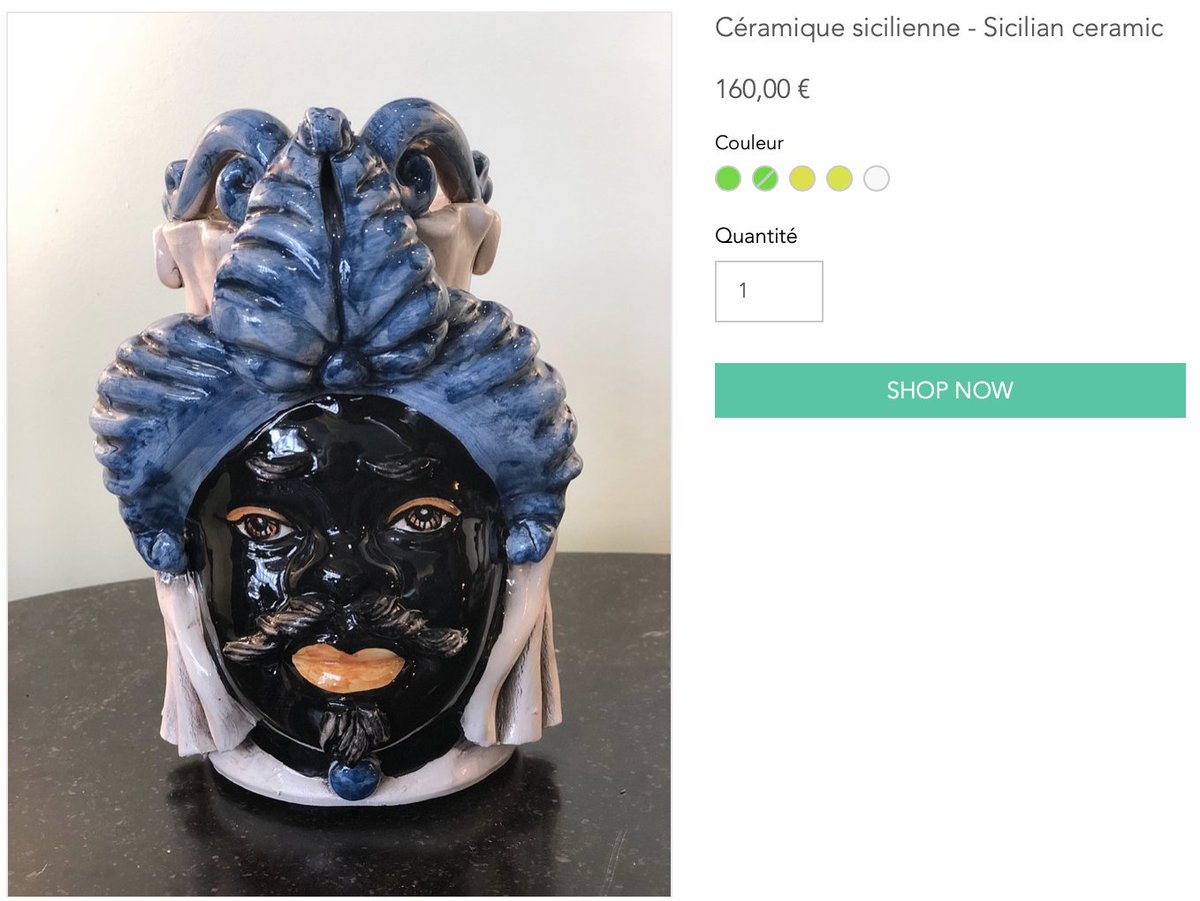 metaphorme's tweet photo. @tmagazine One of the florists you feature, LACHAUME, prominently sells blackface ceramic vases and objets d'art that revive 19th c orientalist fantasies. @nytimes's uncritical (unintentional?) lauding of this sort of business normalizes anti-muslim, anti-black hegemonies. https://t.co/WoVmpQNB1o