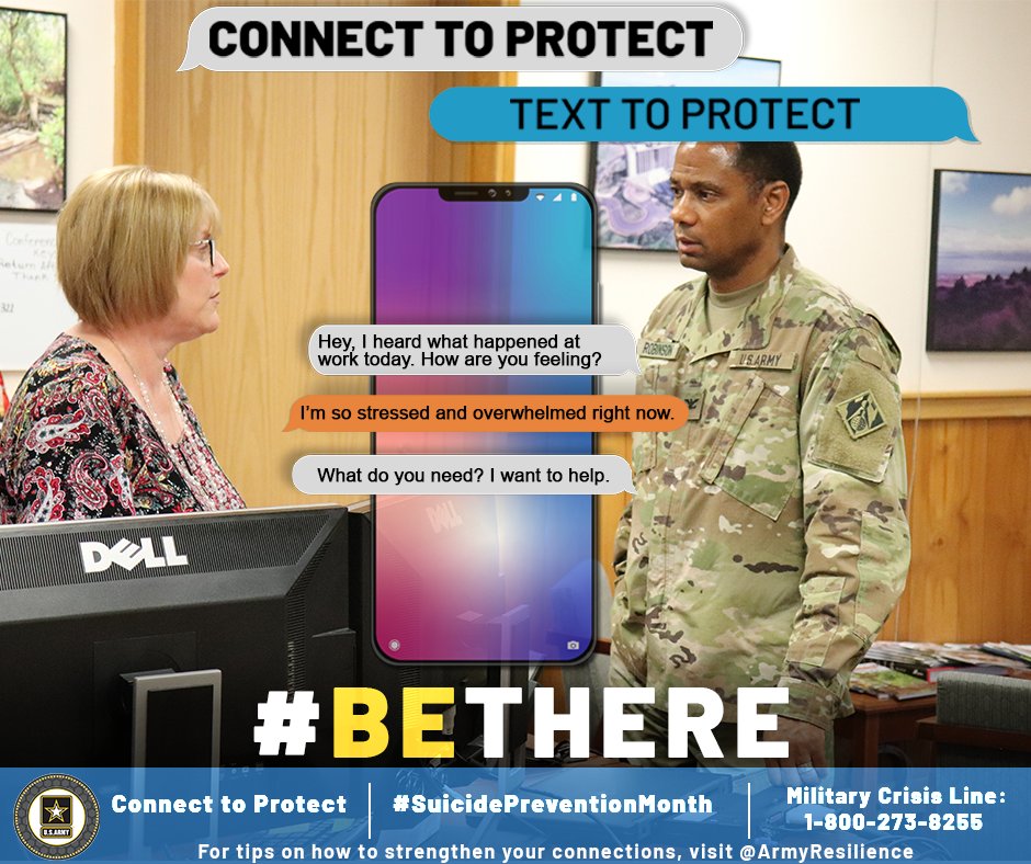 USArmyFortSill's tweet image. Connect to protect. Text to protect. Talk to people. Check on somebody. You can save someone else's life. #BeThere

#Values #Resilliency #GreatTeammates #FiresStrong
@TRADOC @USArmy @usacac