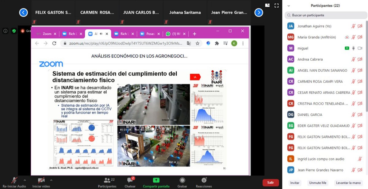 espae's tweet photo. El profesor @agabad5, director del @InariAILab del @ctiespol, fue el invitado ayer en la clase de Agronegocios de @MaluGranda, con la #MAS4, para hablar sobre el uso de deep learning en aplicaciones industriales y en en el sector retail. https://t.co/YiHpiqjGcX