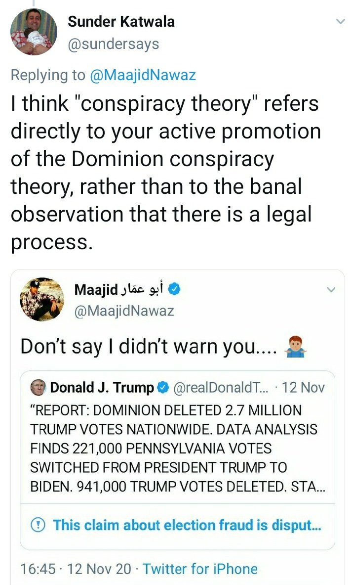 For the record: Maajid Nawaz says that he is simply advising that we let the law do its job, not promoting any conspiracy theories.