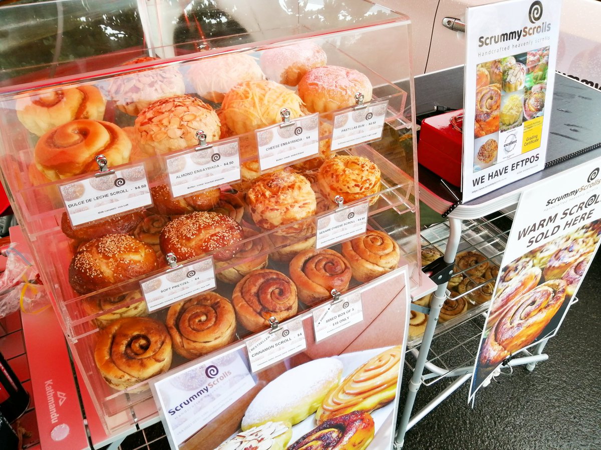 scrummyscrolls's tweet photo. Our cabinet is cram-full of freshly baked scrolls and buns. Get some before they sell out. Good morning from Johnsonville School Sunday market! 💕

#scrummyscrolls #bakedgoods #yummy https://t.co/JfgAnlZM34