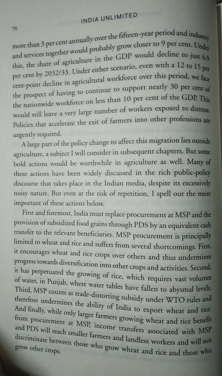 After reading Chapter on Underemployment in Agriculture by Arvind Pangariya, I feel that recent Agricultural reforms by Modi govt are just peanuts. He has suggested a package of comprehensive reforms.(1/9)