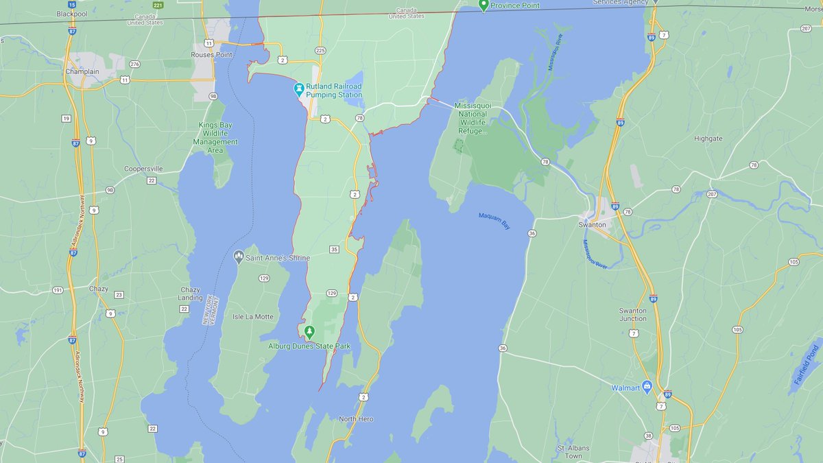 5. Alburgh, VT is town of about 2000 people living on the amusingly named Alburgh Tongue, a peninsula that's only connected to Canada and so an exclave of the US.(This one gets a teeny asterisk: you can still drive there from the US, unlike the others.)