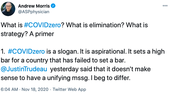  @ASPphysician has laid-out a primer on  #COVIDzero for Canada.  https://twitter.com/ASPphysician/status/1329017667588599811?s=20