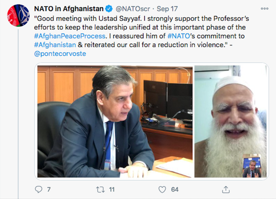 MancunianQuiet's tweet photo. @IeaOffice Did @SecPompeo ask you to negotiate #AfghanPeaceProcess with Abdul Rasul Sayyaf aka @UstadSayaf?
#Sec Pompeo is familiar with Sayyaf & #NATO gave him their "strong support"
Sayyaf is also named in the 9/11 commission report for training the attackers & is well known to the #CIA https://t.co/JdZ3g2IOJD