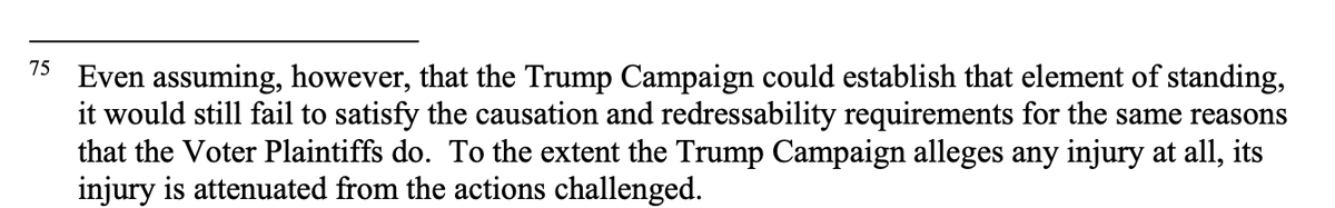 After not finding standing for the Trump campaign, Brann drops a footnote to address the other elements.