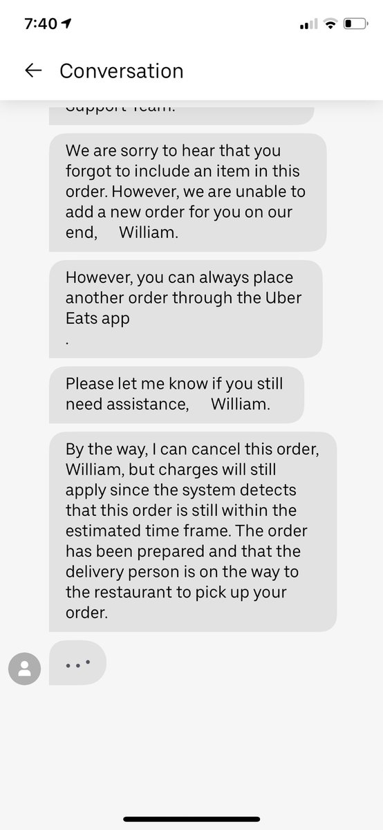 SquallSailor's tweet photo. @UberEats not much of a conversation when you can’t message back.... https://t.co/bCOCsjOqrR