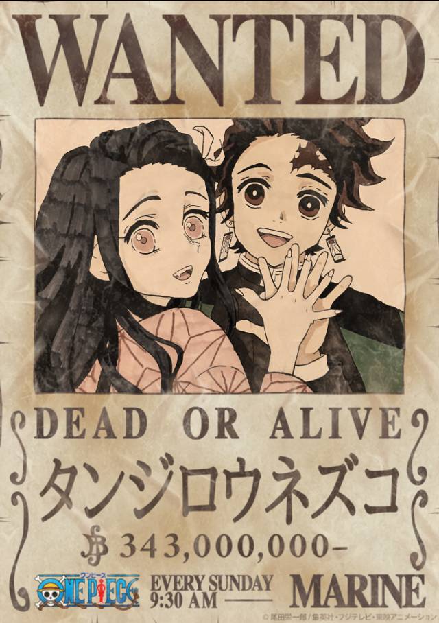 漫画家志望tomo Sur Twitter タンジロウネズコの手配書が発行されました 懸賞金は343 000 000ベリーです ワンピース手配書 ワンピース 放送中にデータ放送でクイズに参加してオリジナル手配書を作ろう