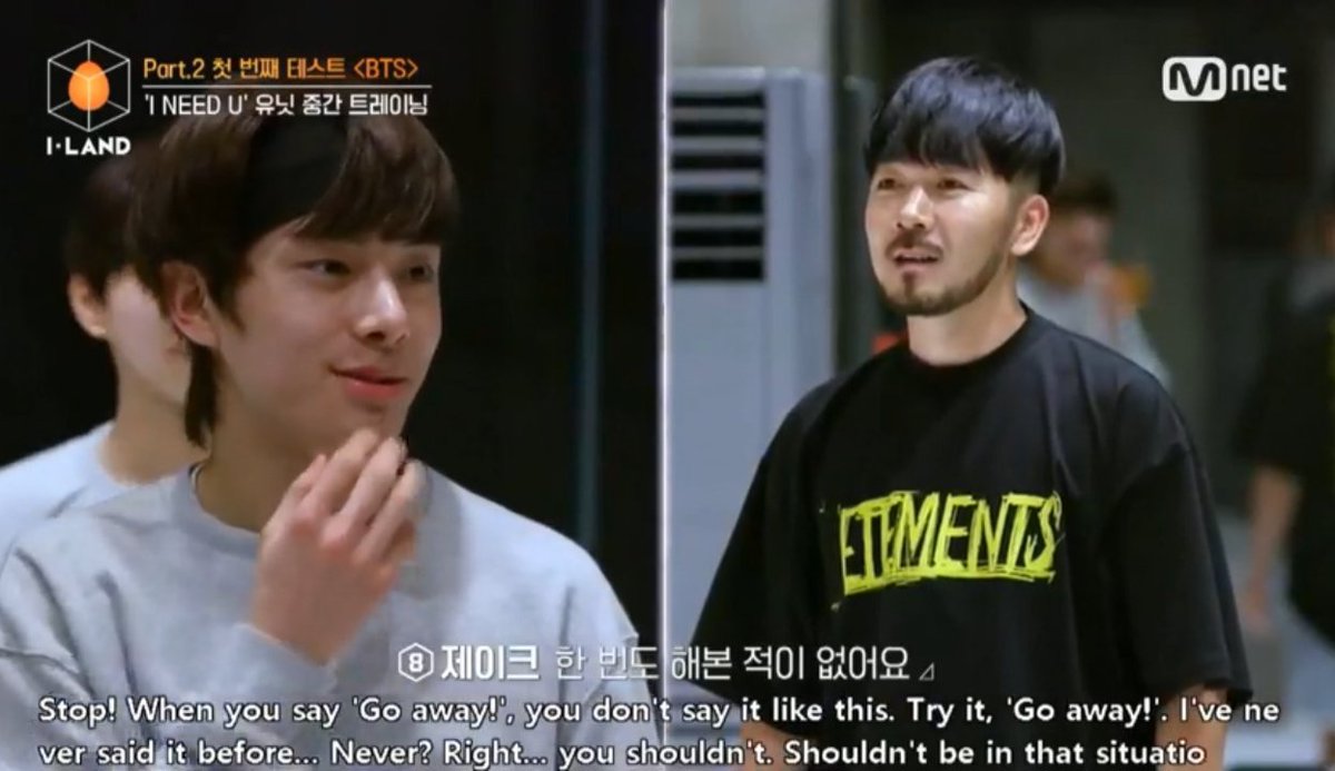 remember when mr. son was mentoring the INU unit, he asked jaeyun to say "go away" with full emotions but the babie was like "but i never said it before >.<"