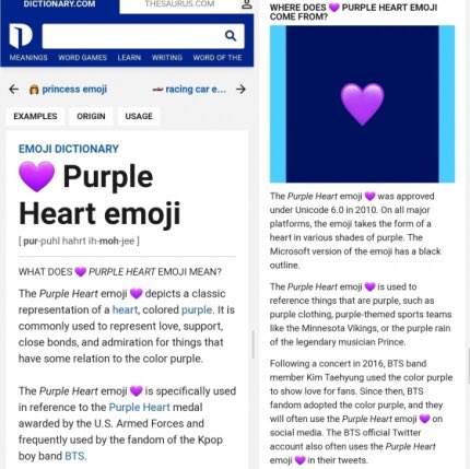 V Union Archive Major Us Online Dictionary T Co V6mbr8wh6n Has Newly Listed The Purple Heart Emoji And In Its Listed Meaning It Includes Btv S Definition Of Borahae And How It S