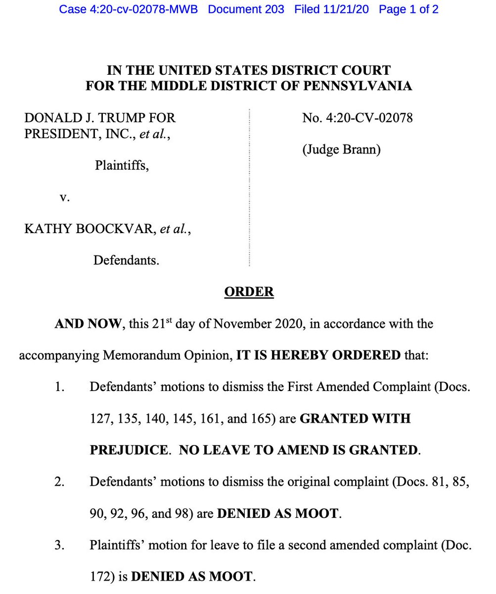 Here's the formal order dismissing the case, from which the Trump team *could* appeal. (But it would be quite a steep hill to try to appeal *this* opinion.)  https://www.courtlistener.com/recap/gov.uscourts.pamd.127057/gov.uscourts.pamd.127057.203.0_2.pdf