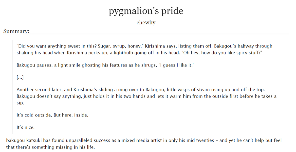 pygmalion’s pride by  @b4k95- rated T, 5k, 2/5- i am. so weak for artist aus ok and bk finding a muse in kr is just. DELICIOUS. https://archiveofourown.org/works/27205306 