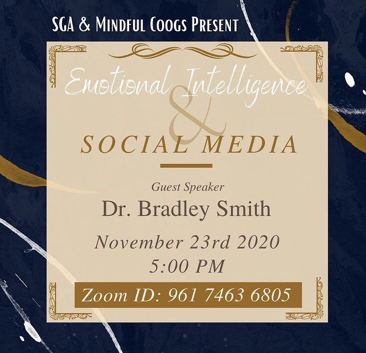 Emotional intelligence going up on a Monday. Join SGA in partnership with <a href="/MindfulCoogs/">MindfulCoogs🐾</a> THIS MONDAY @ 5pm to discuss mindfulness, the impacts of social media and emotional intelligence