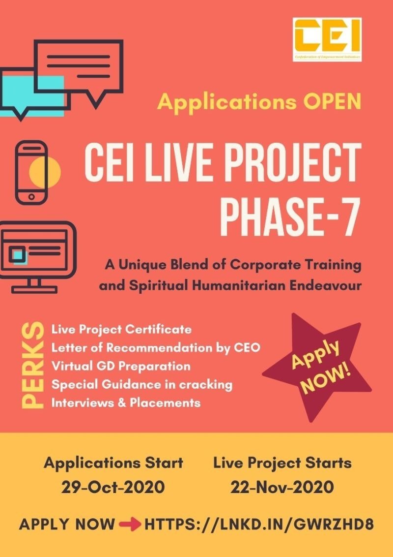 CEIempowers's tweet photo. The #CEILiveProject is a Journey of 360-degree growth &amp; empowerment, where the youth of our nation learns from Top Industry Leaders, Corporate Stalwarts, CEOs about Industry Insights and how to forge a successful career in Post-Covid Economy. https://t.co/mDm3yySons