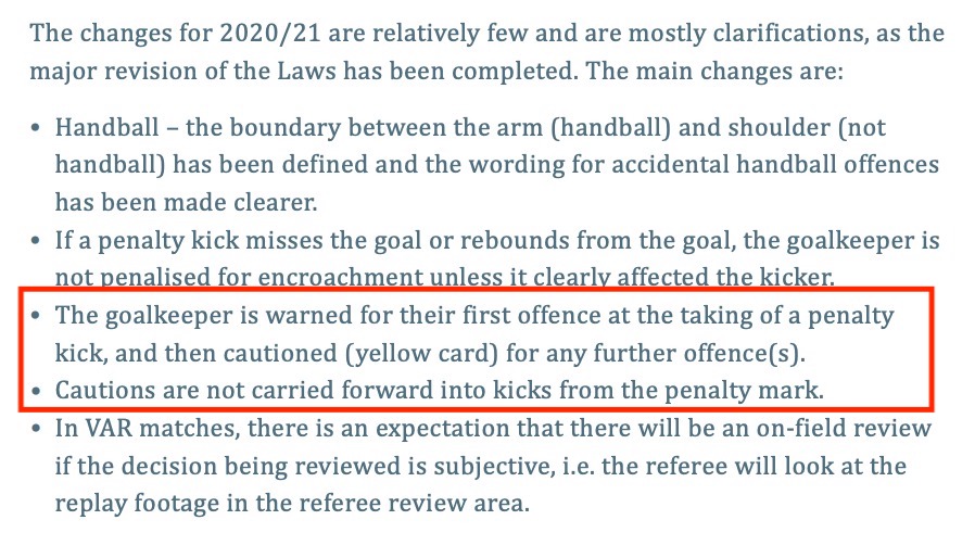 If that seems harsh, clearly IFAB agreed. For the 20/21 update, I've highlighted the changes.