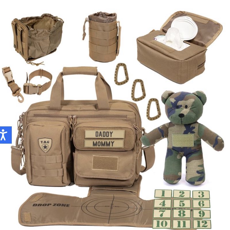 Fellas, doesn’t it seem GAY to change your kid’s diapers? Well not anymore with the FULLY LOADED TACTICAL DIAPER BAG. Tell the whole world about your FRAGILE MASCULINITY and dare them to COME AND TAKE IT.