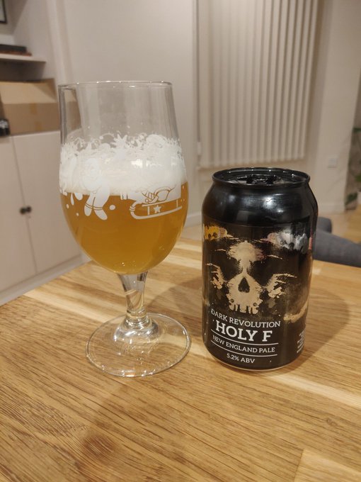 Got my @Beer52HQ Advent Calendar, and it's exciting enough that I'm a) definitely not planning to wait till December to get into it and b) gonna try to quick-draw a character inspired by each beer (name &amp; branding more than flavour). Here's #1 - @darkrevbeer's Holy F. #Decembeer 