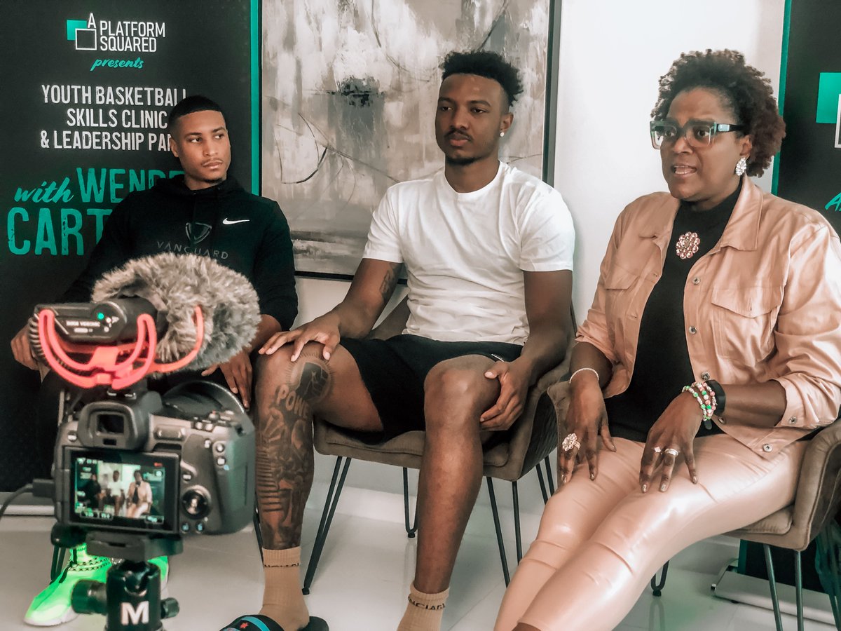 PlatformSquared's tweet photo. Check out the behind the scenes photos of our inaugural event from last Saturday! We had a great time hosting a virtual youth basketball clinic and leadership panel with our founder @wendellcarter34 and his parents. Watch the video here: https://t.co/jOZ82ix5zu #aplatformsquared https://t.co/EFLFmWk8Zq