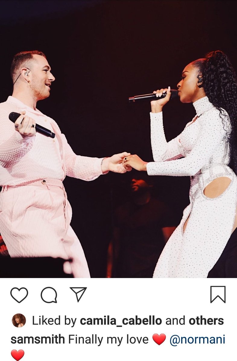 Camila liking Sam Smith post on Instagram about their performance with Normani