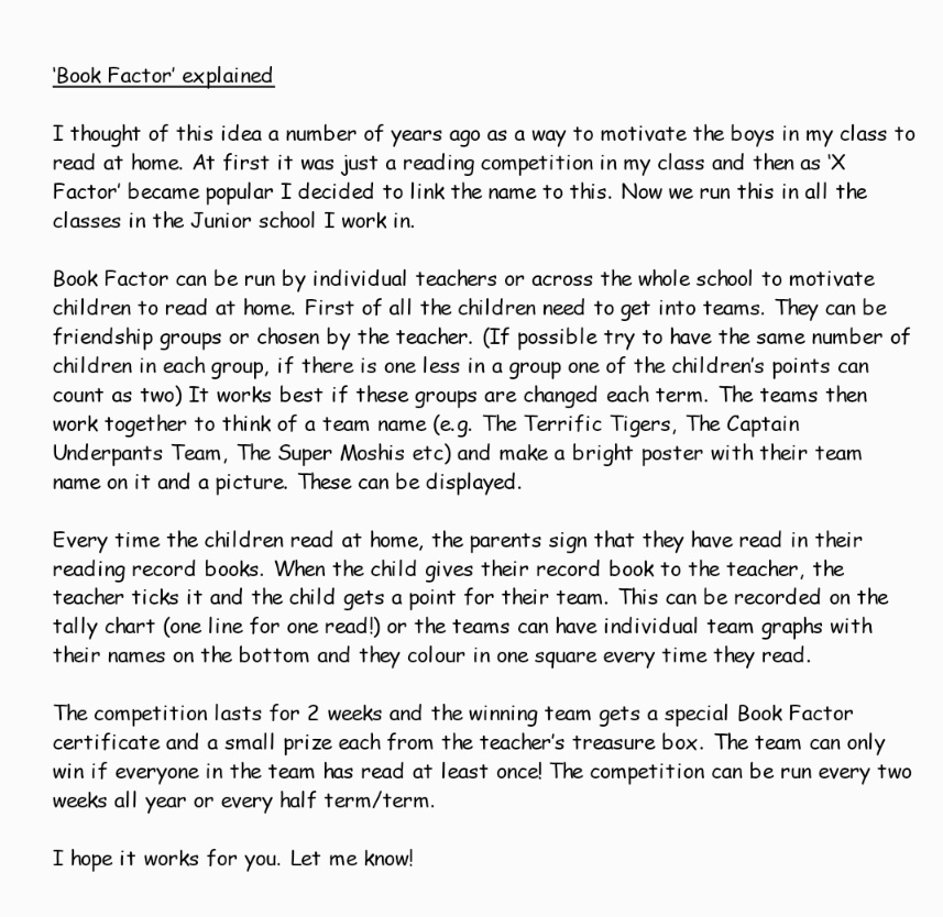 MissSProgress's tweet image. Has anyone used 'Book Factor's before? I have some reluctant readers in a super competitive class...does this work?? (Resource free on TES) #bookfactor #XFactor #readingcommunity #Reading #edutwitter #edudate #TEACHers