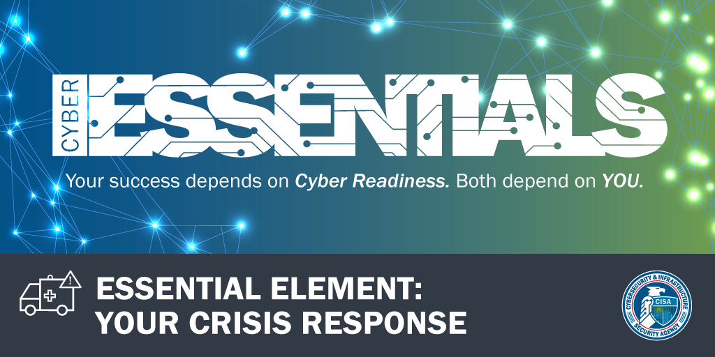 CISAgov's tweet photo. ICYMI: Our #CyberEssentials Toolkit is designed to help leaders of small businesses and local government strengthen their #cybersecurity practices. Check out the latest installment: https://t.co/CbcAycQdzY #IncidentReponse #LeadershipEssentials #InfoSecurity https://t.co/bKFaCuydGh