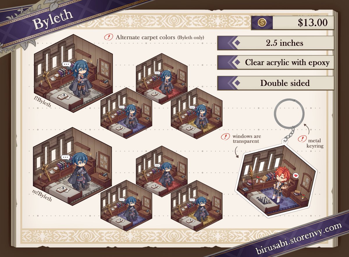 birusabi's tweet photo. [RTs💖]
Preorders for my FE3H Dorm Room charms are now reopen! 

✨https://t.co/YfukMX1yc9✨

Preorders end Dec 12th at midnight PST and will ship around late December to early January! Thank you for looking! 
#FireEmblemThreeHouses #FE3H https://t.co/7Vz9ZDtdeo