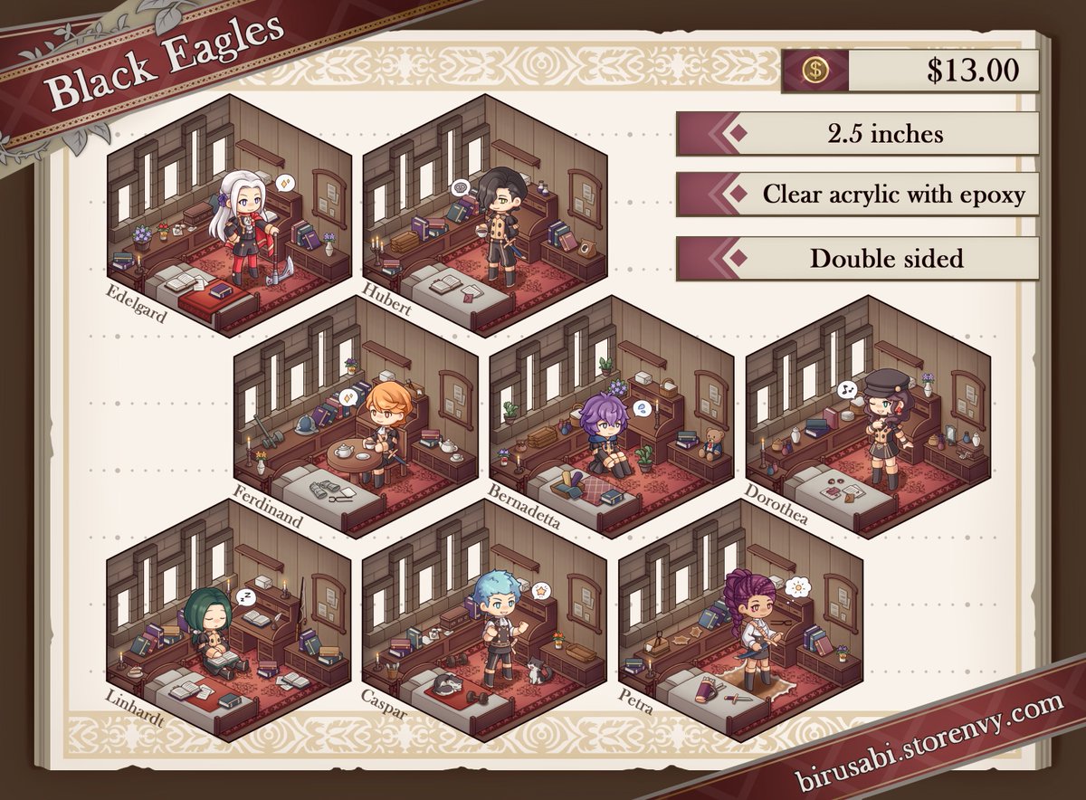 birusabi's tweet photo. [RTs💖]
Preorders for my FE3H Dorm Room charms are now reopen! 

✨https://t.co/YfukMX1yc9✨

Preorders end Dec 12th at midnight PST and will ship around late December to early January! Thank you for looking! 
#FireEmblemThreeHouses #FE3H https://t.co/7Vz9ZDtdeo