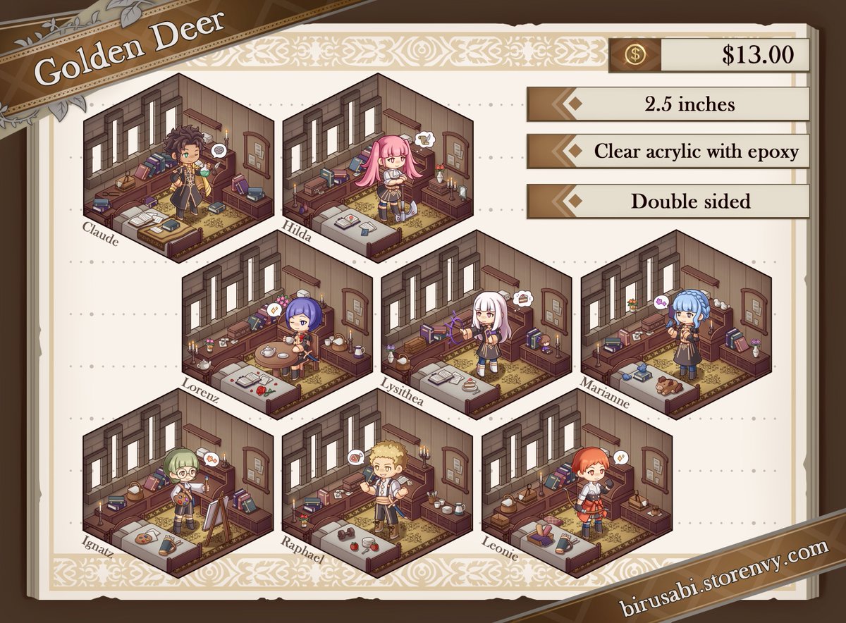 birusabi's tweet photo. [RTs💖]
Preorders for my FE3H Dorm Room charms are now reopen! 

✨https://t.co/YfukMX1yc9✨

Preorders end Dec 12th at midnight PST and will ship around late December to early January! Thank you for looking! 
#FireEmblemThreeHouses #FE3H https://t.co/7Vz9ZDtdeo