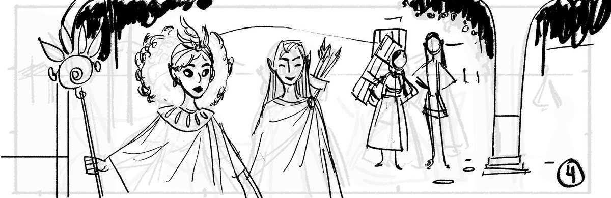 This was my first thumbnail where I worked the idea of folks from different cultures in a fantasy setting joining together to go on an adventure.