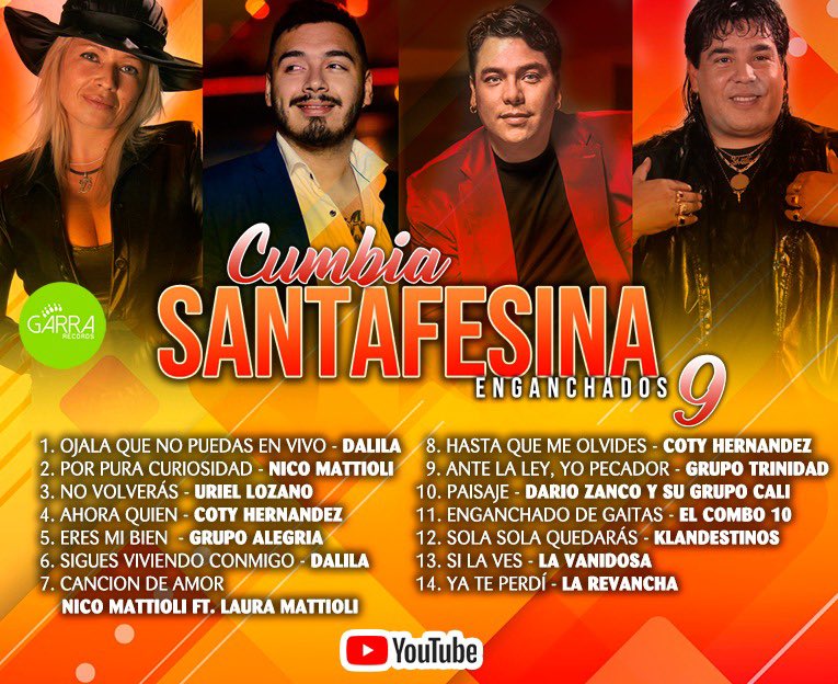 GarraRecords's tweet photo. Otro Sábado de Cumbia Santafesina 

🔥Estrenándose ya mismo por nuestro canal de YouTube: 

👉🏻Suscribite a nuestro canal para escuchar la mejor cumbia 🎶

#LeoMattioli #NicoMattioli #dalila #lospalmeras #Jambao #UrielLozano #elleonsantafesino #leonsantafesino https://t.co/wHiEff6rB5