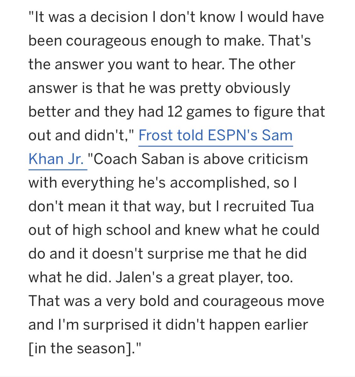 And it’s one thing to talk shit about a .500 coach. But why not go at King Saban about his QB personnel decisions? Seems pretty smart.